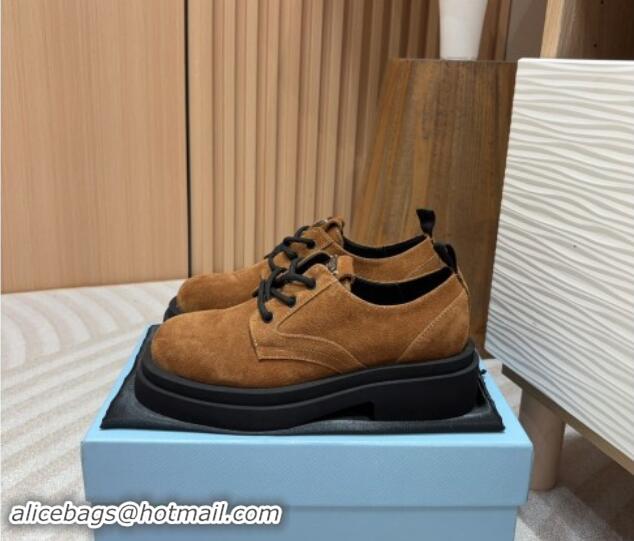 Grade Luxury Prada Suede Lace-up Shoes Light Brown 904032