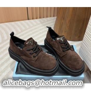 Grade Quality Prada Suede Lace-up Shoes Dark Brown 904033