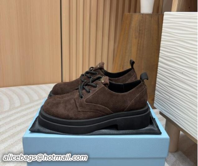 Grade Quality Prada Suede Lace-up Shoes Dark Brown 904033