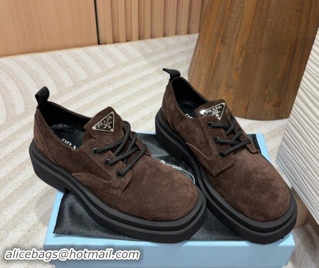 Grade Quality Prada Suede Lace-up Shoes Dark Brown 904033