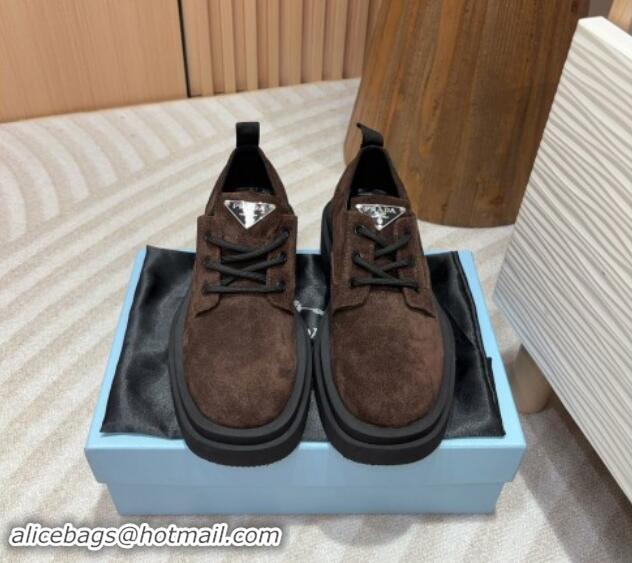 Grade Quality Prada Suede Lace-up Shoes Dark Brown 904033