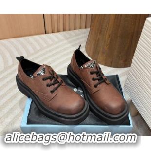 Best Price Prada Calf Leather Lace-up Shoes Brown 904034