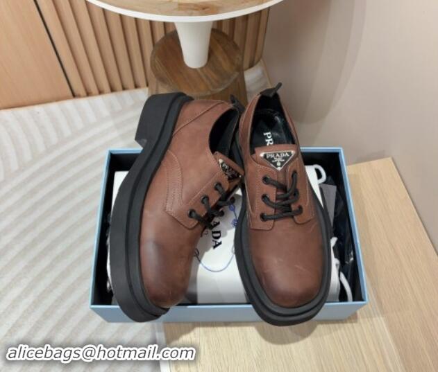 Best Price Prada Calf Leather Lace-up Shoes Brown 904034