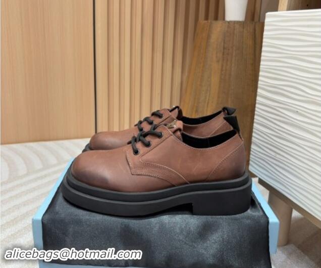 Best Price Prada Calf Leather Lace-up Shoes Brown 904034