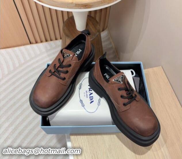 Best Price Prada Calf Leather Lace-up Shoes Brown 904034