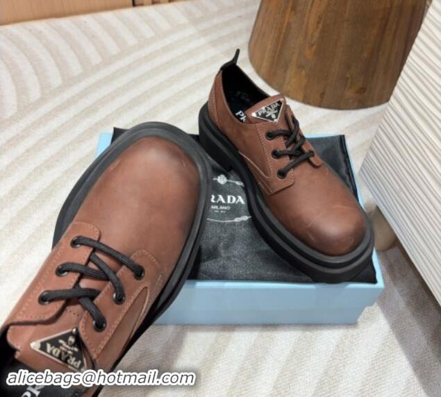 Best Price Prada Calf Leather Lace-up Shoes Brown 904034