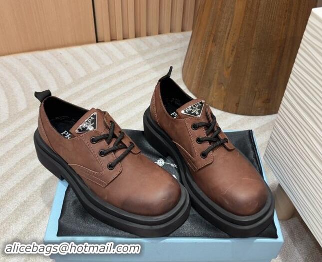 Best Price Prada Calf Leather Lace-up Shoes Brown 904034