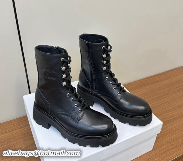 Lowest Price Celine Triomphe Rangers Mid Lace-up Boots 5cm in Calfskin Black 813024