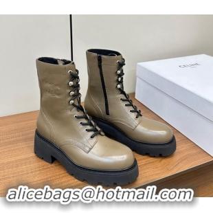 Lowest Cost Celine Triomphe Rangers Mid Lace-up Boots 5cm in Calfskin Khaki Green 813025