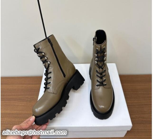 Lowest Cost Celine Triomphe Rangers Mid Lace-up Boots 5cm in Calfskin Khaki Green 813025