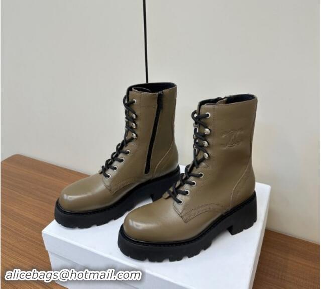 Lowest Cost Celine Triomphe Rangers Mid Lace-up Boots 5cm in Calfskin Khaki Green 813025