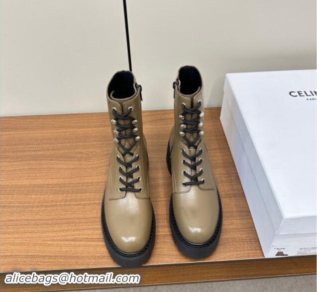 Lowest Cost Celine Triomphe Rangers Mid Lace-up Boots 5cm in Calfskin Khaki Green 813025