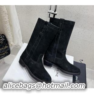 Perfect Celine Suede Mid Boots with Celine Band Black 813027