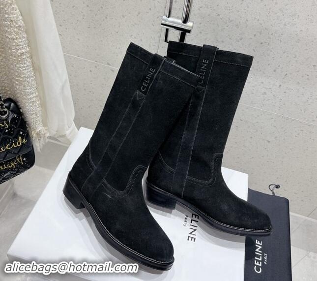 Perfect Celine Suede Mid Boots with Celine Band Black 813027