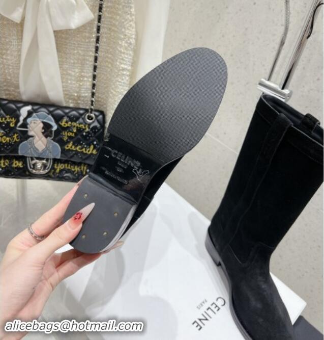 Perfect Celine Suede Mid Boots with Celine Band Black 813027