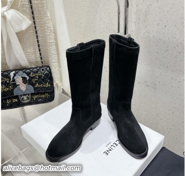 Perfect Celine Suede Mid Boots with Celine Band Black 813027