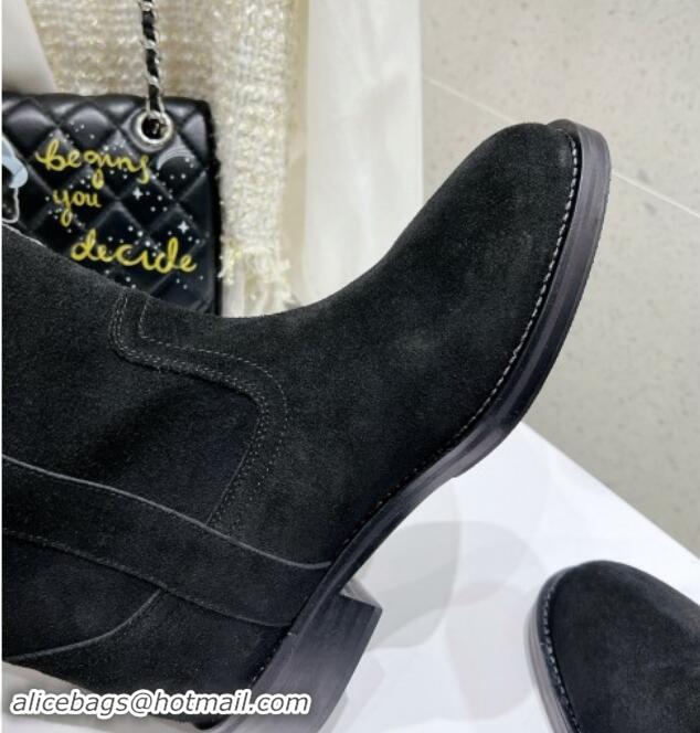 Perfect Celine Suede Mid Boots with Celine Band Black 813027