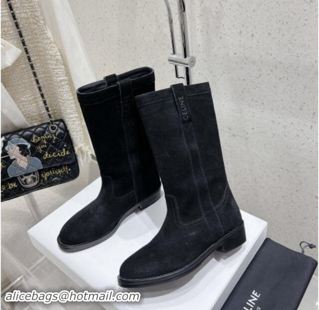 Perfect Celine Suede Mid Boots with Celine Band Black 813027