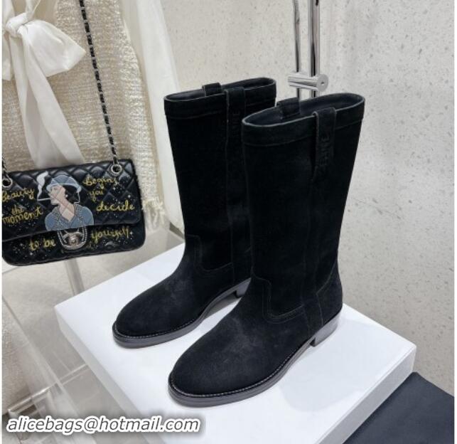 Perfect Celine Suede Mid Boots with Celine Band Black 813027