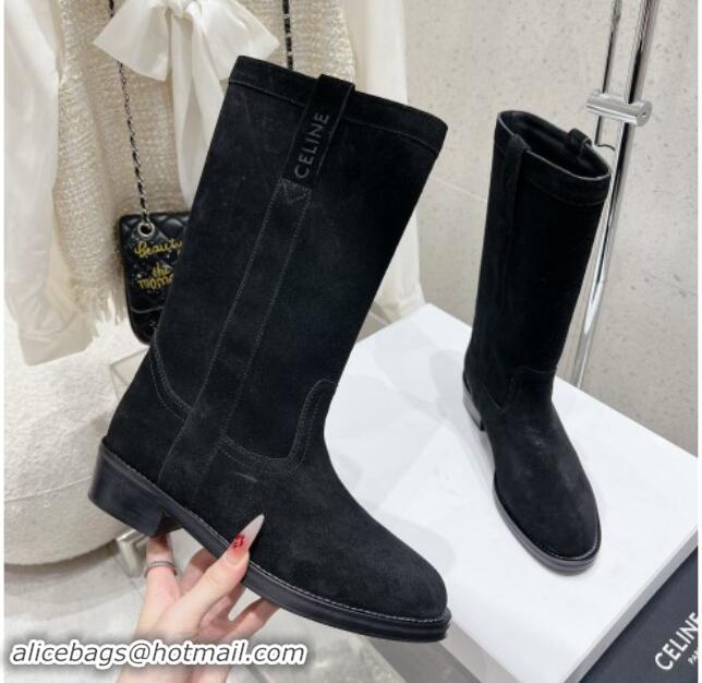 Perfect Celine Suede Mid Boots with Celine Band Black 813027