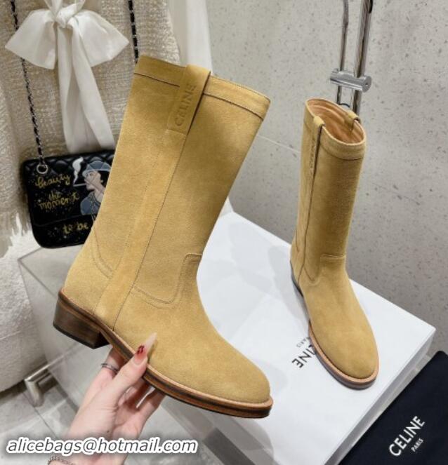 Unique Discount Celine Suede Mid Boots with Celine Band Yellow 813028