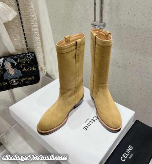 Unique Discount Celine Suede Mid Boots with Celine Band Yellow 813028