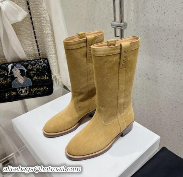 Unique Discount Celine Suede Mid Boots with Celine Band Yellow 813028