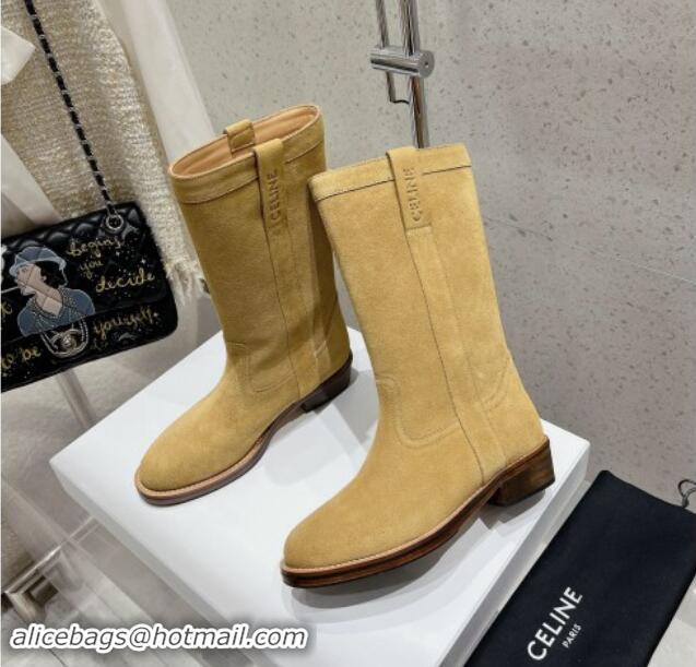 Unique Discount Celine Suede Mid Boots with Celine Band Yellow 813028