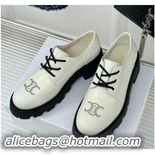 1:1 aaaaa Celine Triomphe Rangers Derby Lace ups with Perforated Logo in Shiny Calfskin White 813030