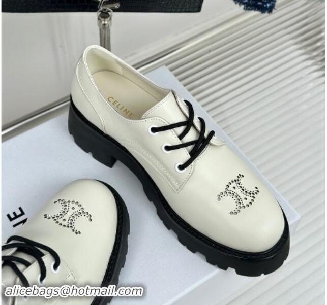 1:1 aaaaa Celine Triomphe Rangers Derby Lace ups with Perforated Logo in Shiny Calfskin White 813030