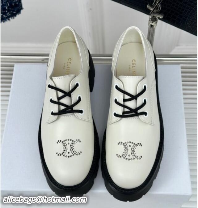 1:1 aaaaa Celine Triomphe Rangers Derby Lace ups with Perforated Logo in Shiny Calfskin White 813030