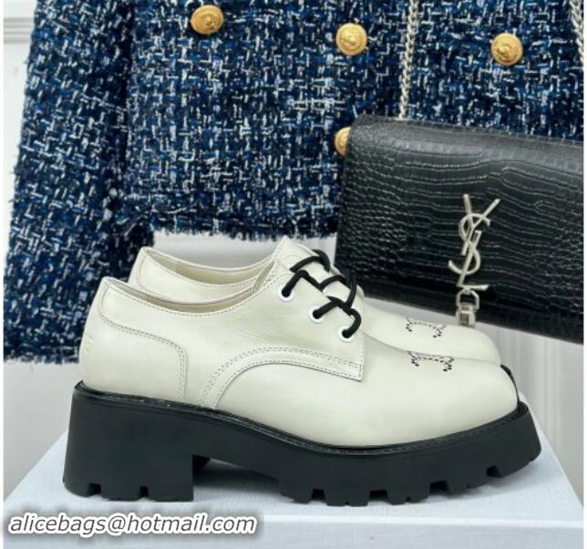 1:1 aaaaa Celine Triomphe Rangers Derby Lace ups with Perforated Logo in Shiny Calfskin White 813030