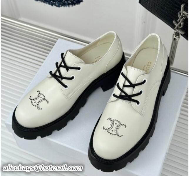 1:1 aaaaa Celine Triomphe Rangers Derby Lace ups with Perforated Logo in Shiny Calfskin White 813030