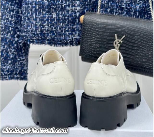 1:1 aaaaa Celine Triomphe Rangers Derby Lace ups with Perforated Logo in Shiny Calfskin White 813030