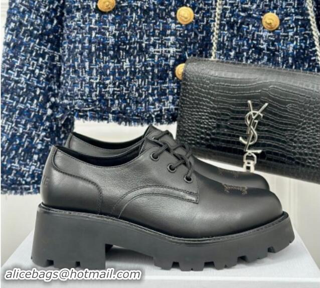 Fashion Celine Triomphe Rangers Derby Lace ups with Perforated Logo in Calfskin Leather Black 813032