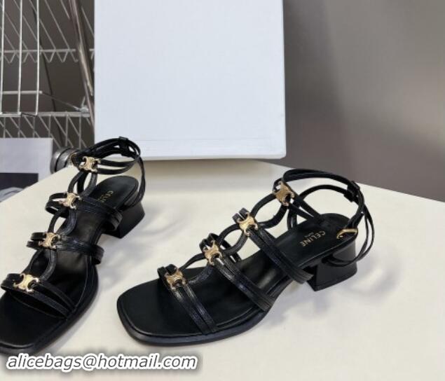 Good Product Celine Clemence Multi Triomphe Heel Sandals 4cm in Calfskin Leather Black 813034