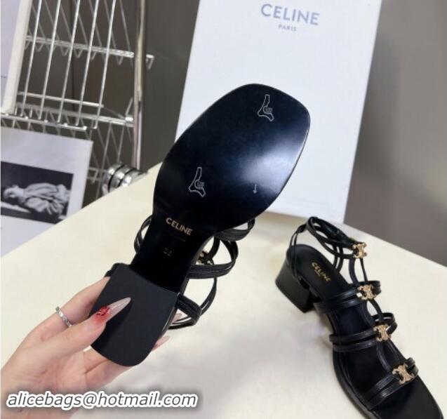 Good Product Celine Clemence Multi Triomphe Heel Sandals 4cm in Calfskin Leather Black 813034