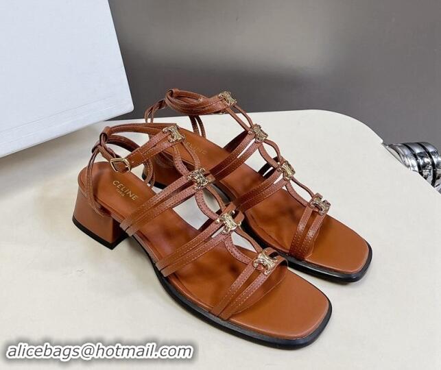 Trendy Design Celine Clemence Multi Triomphe Heel Sandals 4cm in Calfskin Brown 813035