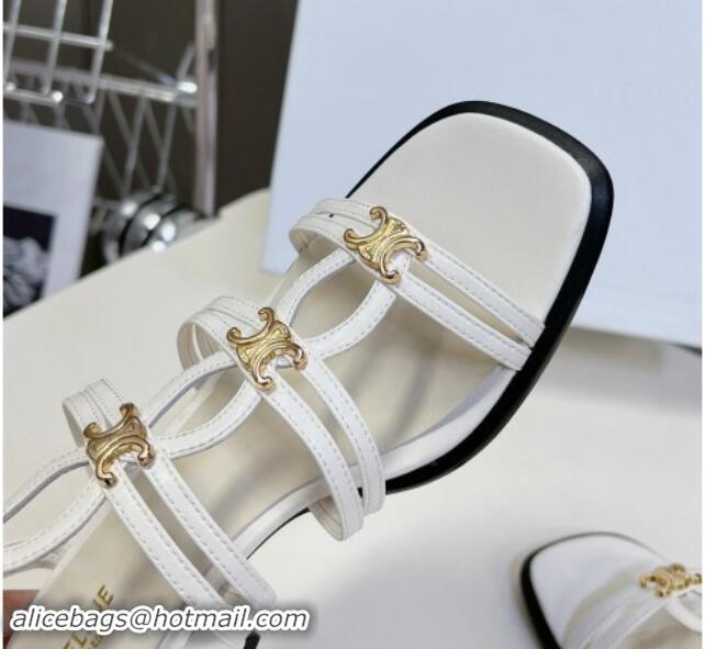 Charming Celine Clemence Multi Triomphe Heel Sandals 4cm in Calfskin White 813036