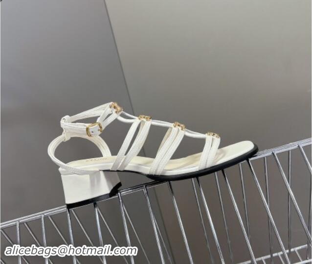 Charming Celine Clemence Multi Triomphe Heel Sandals 4cm in Calfskin White 813036