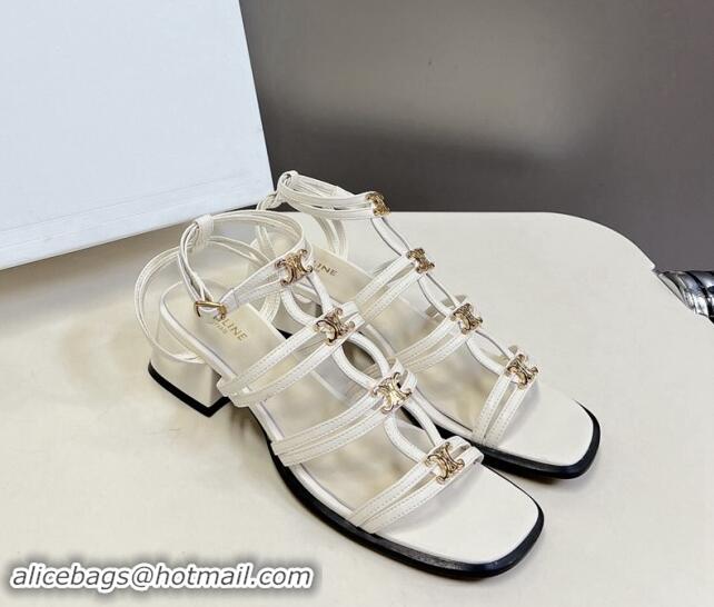 Charming Celine Clemence Multi Triomphe Heel Sandals 4cm in Calfskin White 813036