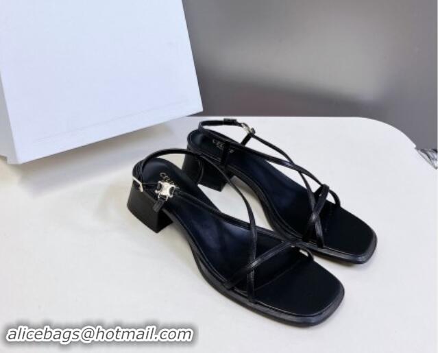 Top Grade Celine Soir Criss Cros Triomphe Heel Sandals 4cm in Calfskin Black 813037