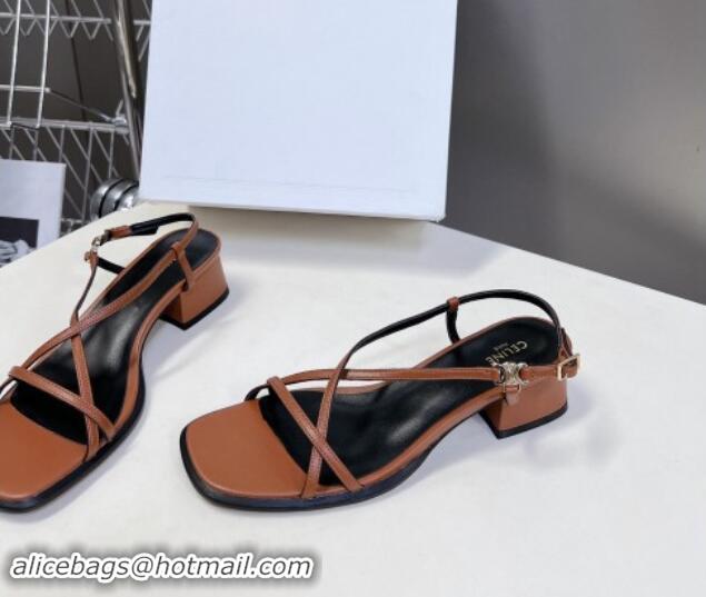 Big Discount Celine Soir Criss Cros Triomphe Heel Sandals 4cm in Calfskin Brown 813040