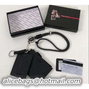 Promotional Prada Saffiano leather Key Pouch and Card Holder Set 2TT087 Black 2024