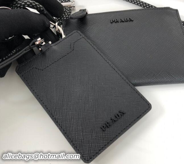 Promotional Prada Saffiano leather Key Pouch and Card Holder Set 2TT087 Black 2024