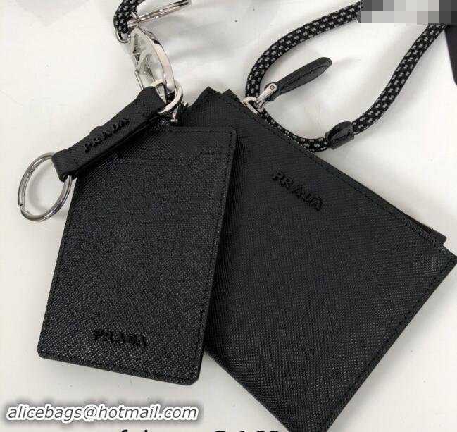 Promotional Prada Saffiano leather Key Pouch and Card Holder Set 2TT087 Black 2024