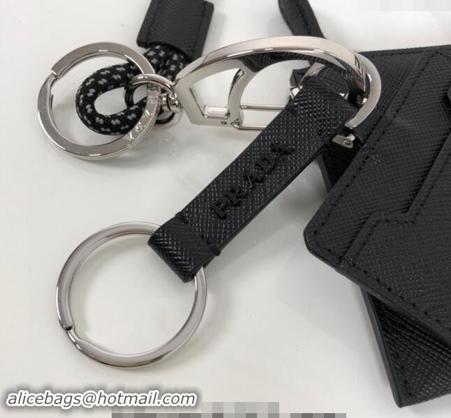 Promotional Prada Saffiano leather Key Pouch and Card Holder Set 2TT087 Black 2024