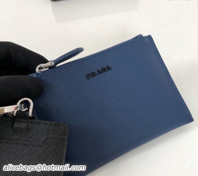 Well Crafted Prada Saffiano leather Key Pouch and Card Holder Set 2TT087 Blue 2024