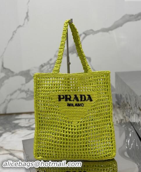 Famous Brand Prada Crochet Tote bag 1BG393 Kiwi Green 2024