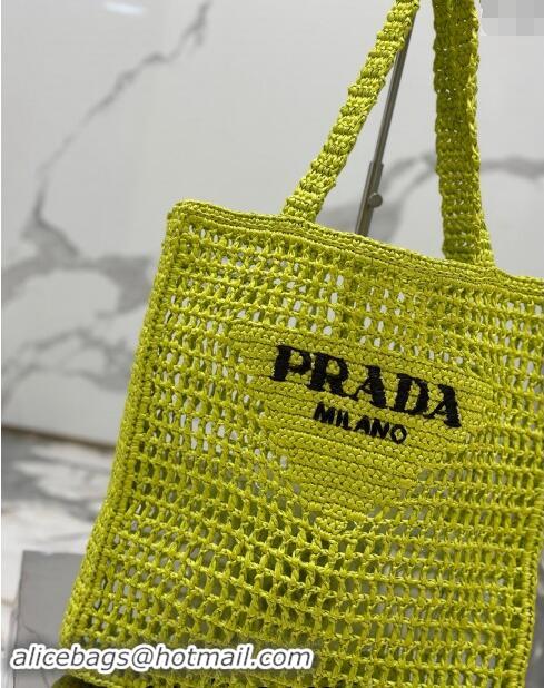 Famous Brand Prada Crochet Tote bag 1BG393 Kiwi Green 2024